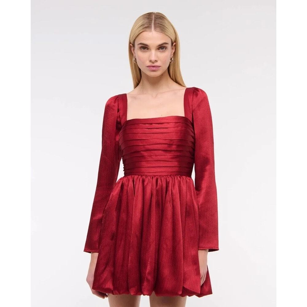 Abercrombie & Fitch Dress Satin Emerson Bubble Hem Mini Cocktail Maroon Medium